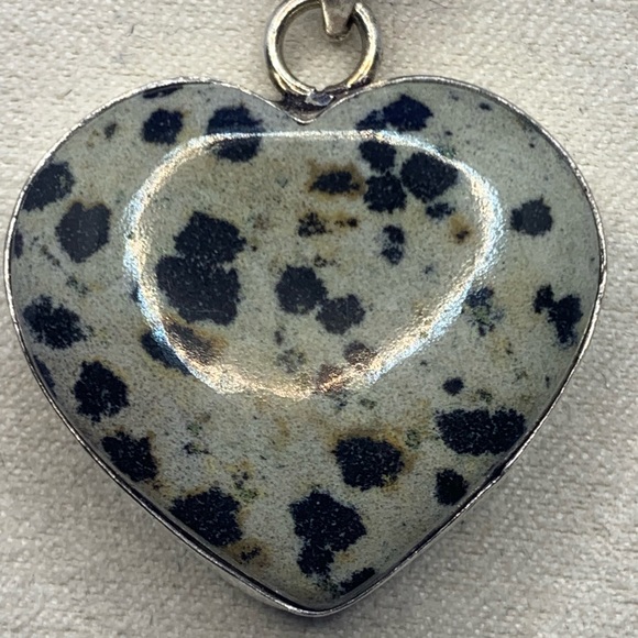 Sweet Dalmatian Stone Heart Pendant! .925 Sterling Silver Overlay - Picture 6 of 10